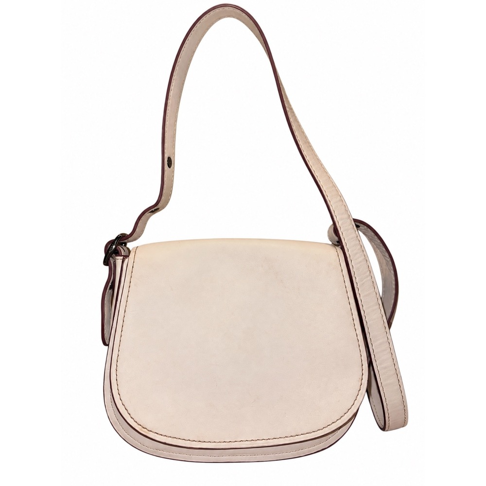 Coach Genuine Glovetanned Leather Saddle Bag Cream Burgundy Trim Shoulder Bag